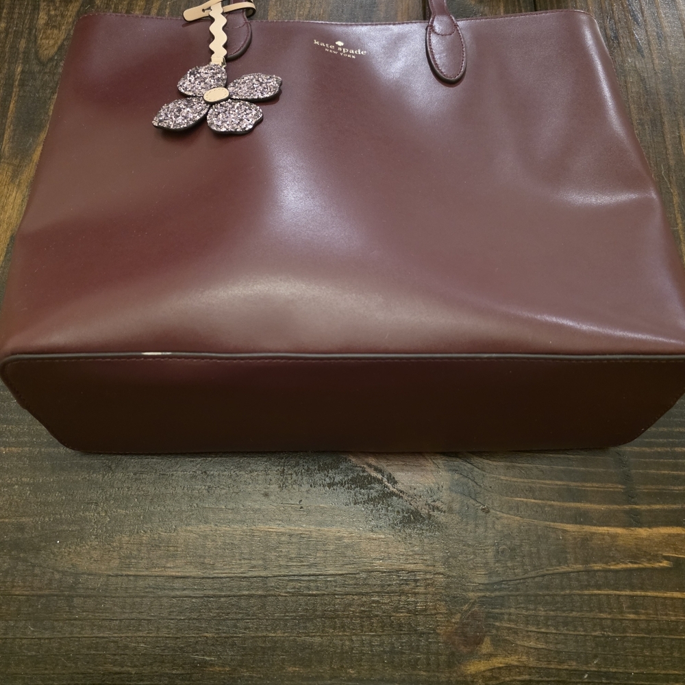 Kate Spade Deep Burgundy Tote with Floral Charm - Picture 3 of 6